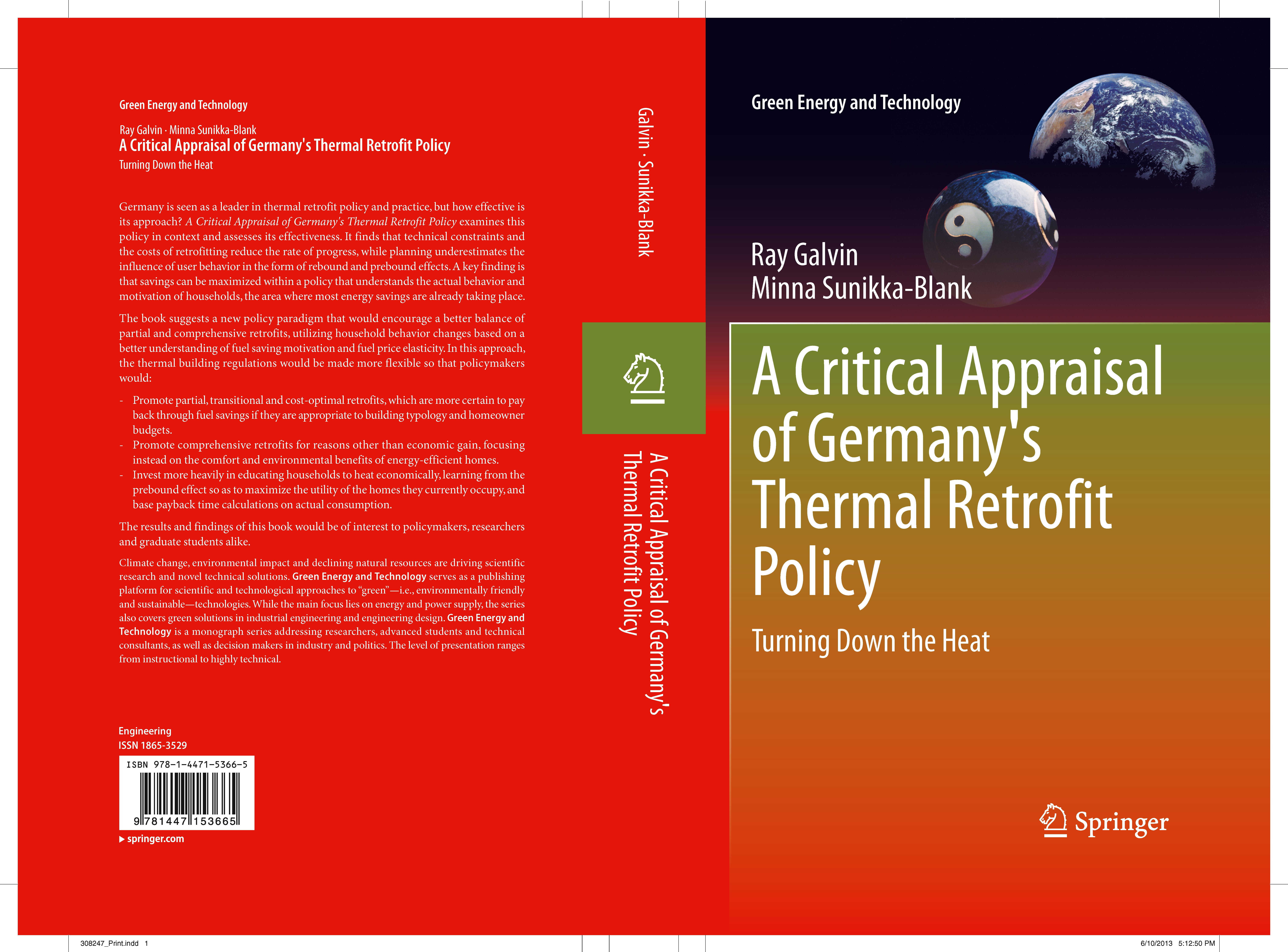 'A Critical Appraisal of Germany's Thermal Retrofit Policy,Turning Down the Heat ': a new book on energy policy by Minna Sunikka-Blank and Ray Galvin